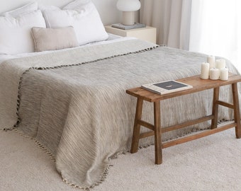 Biologische katoenen sprei, grijs gestreepte Turkse plaid, kingsize bed