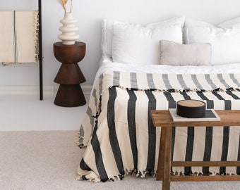 Turkse katoenen deken, gestreepte bedovertrek, queensize sprei