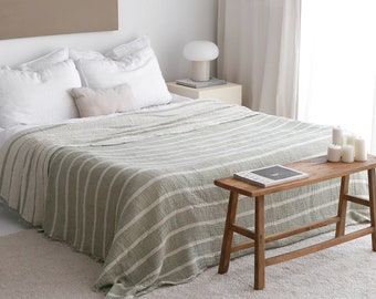 Copriletto in cotone biologico, coperta in mussola matrimoniale/king size, coperta a righe