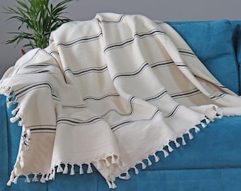 Organic Cotton Bedspread King Queen, Turkish Cotton Throw Blanket, Boho Bed Blanket, Soft Lightweight Blanket, King Size Coverlet, Warm Cozy
