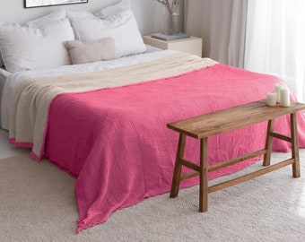 Erweichte Musselin Decke, Musselin Tagesdecke Queen Pink, Bio-Baumwolle werfen, Leichte Sommer Decke, Oversize Große Bettdecke, Erwachsene