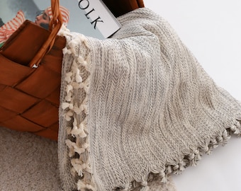 Manta suave y cálida con borlas, colcha de algodón orgánico tamaño Queen, manta para sofá o sillón