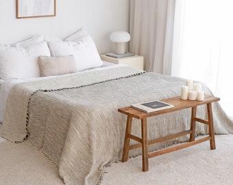 Soft Turkish Cotton Bedspread, Boho Bed Throw Blanket, Grey Striped Throws