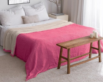 Couvre-lit d'été doux et léger Queen, jeté en coton bio, couvre-lit en gaze, couvre-lit surdimensionné pour très grand lit, grand jeté de lit rose