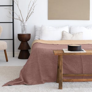 Soft Bedspread Queen King, Muslin Bed Cover, Organic Cotton Bedspread, Gauze Throw Blanket, Brown Blanket, Oversize King Bedspread