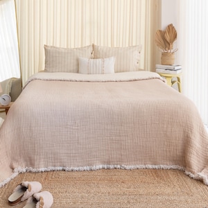 Soft Organic Bedspread, Muslin Bed Cover, 6 Layers Muslin Throw Blanket, Bed Throw Blanket, King Quilt Comforter, Bed Coverlet, Adult