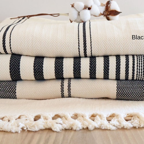 Soft Bedspread With Tassels White Striped Throw Blanket Etsy