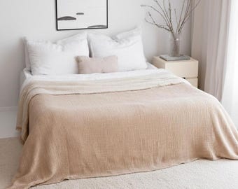 King Turkish Cotton Bedspread, Organic Muslin Throw Blanket, Oversize Bed Spread