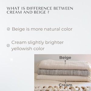 May include: An educational graphic titled WHAT IS DIFFERENCE BETWEEN CREAM AND BEIGE? with text explaining that beige is a natural color and cream is a brighter yellowish color. Below, a stack of three woven textiles shows beige and cream labels.