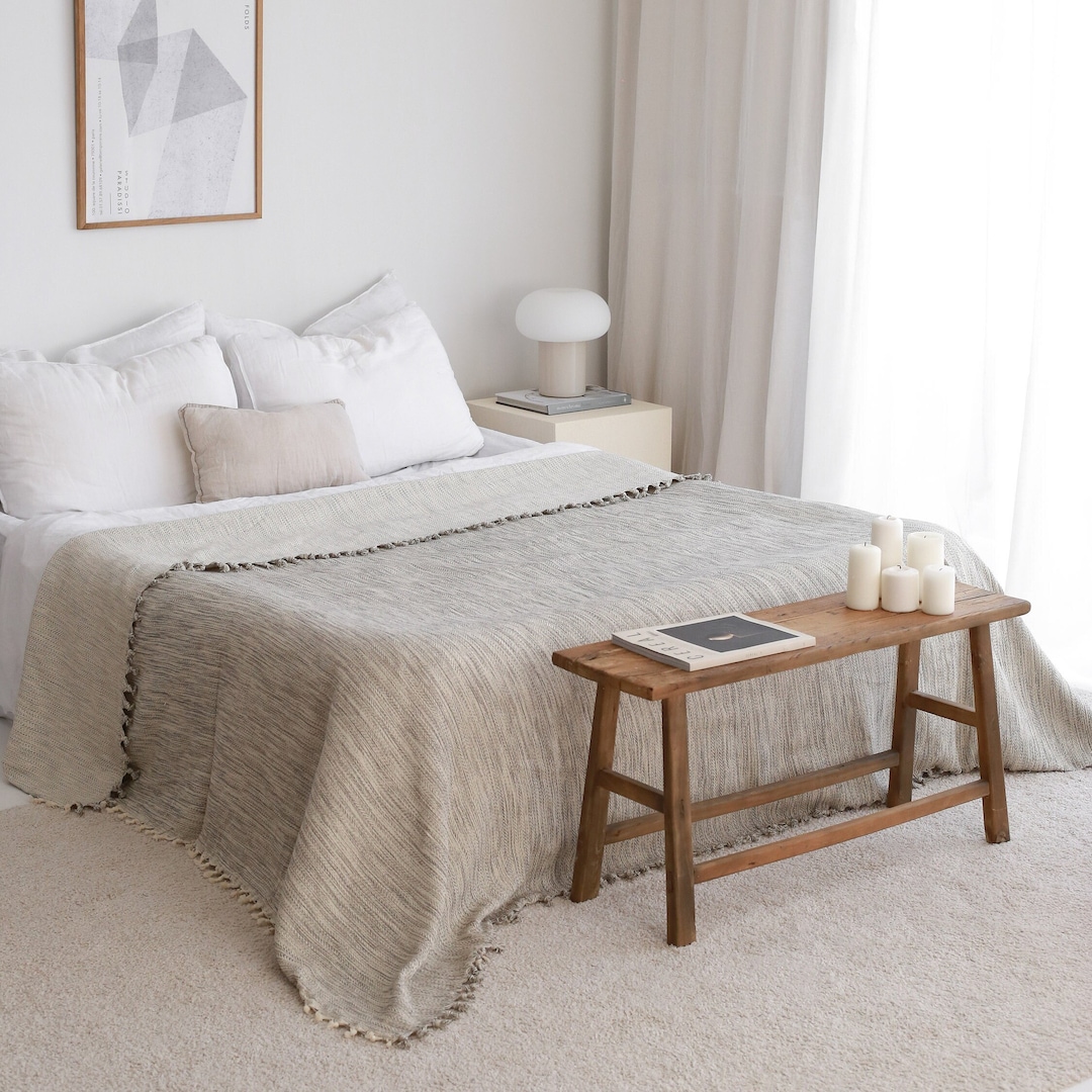 King Size Cotton Bedspread Grey Throw Blanket Oversize King Etsy