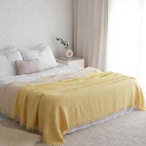 Yellow Muslin Bedspread, Lightweight Summer Blanket, Soft Cotton Throw Blanket