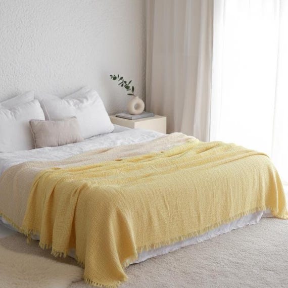 Gelbe Musselin Tagesdecke, Leichte Sommer Decke, Weiche Baumwoll Decke