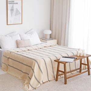 Soft Turkish Throw Blanket, Organic Bedspread, Summer Blanket, Stripe Bedspread Queen, Twin Full Size Bedspread, Housewarming Gift, Mom Gift