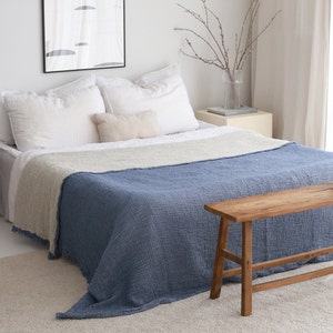 Soft Cotton Bedspread, Summer Muslin Blanket, Queen King Size Bedspread, Organic Bed Throw Blanket, Reversible Blankets with Color Options