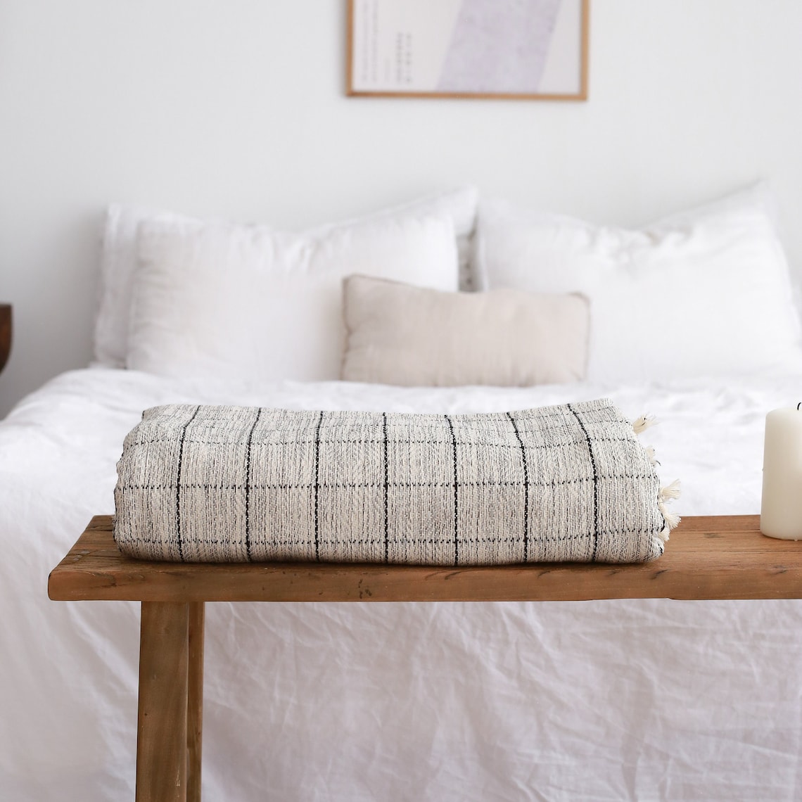 Grey Plaid Throw Blanket Organic Cotton Coverlet Handwoven Etsy