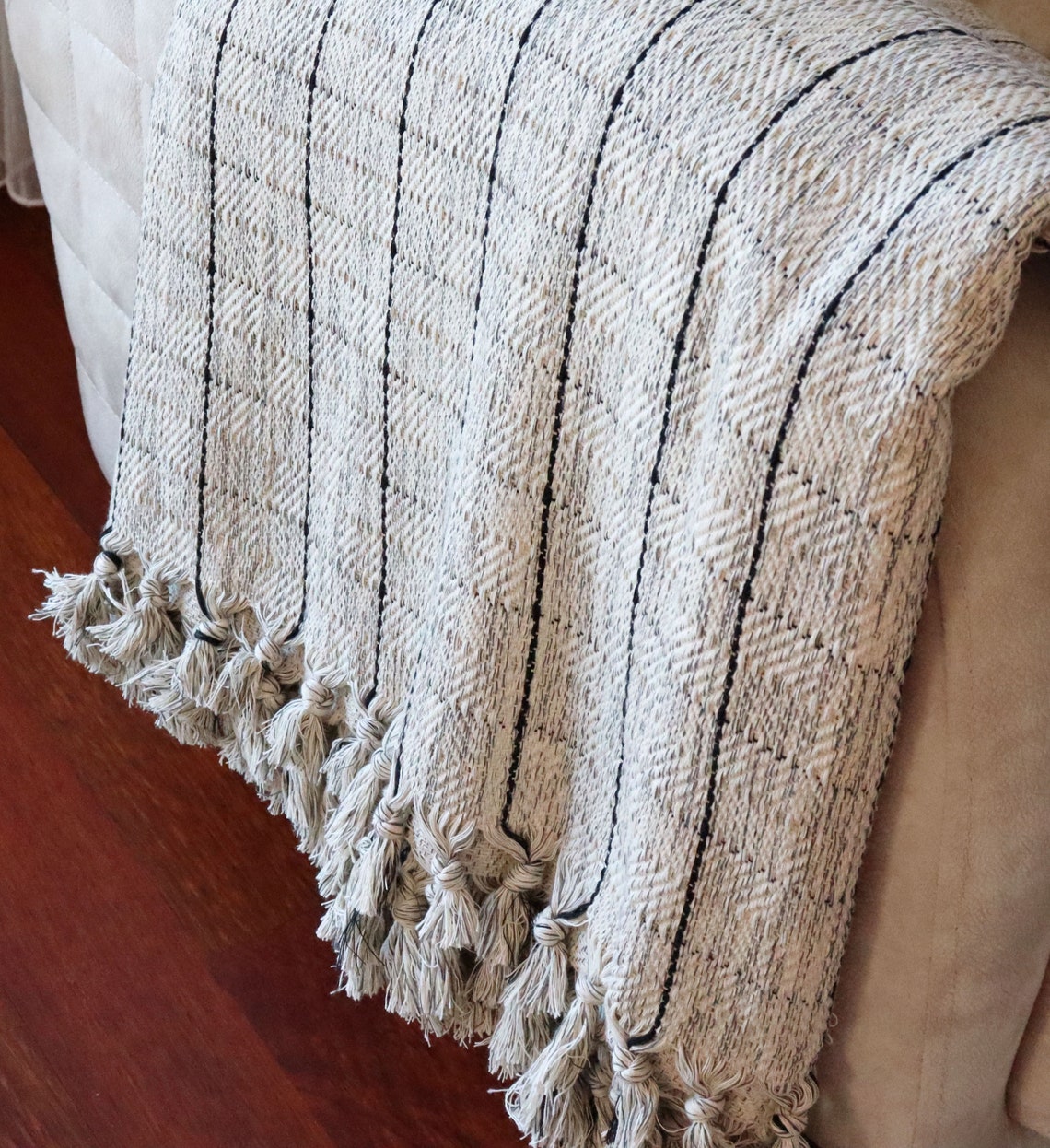 Grey Plaid Throw Blanket Organic Cotton Coverlet Handwoven Etsy