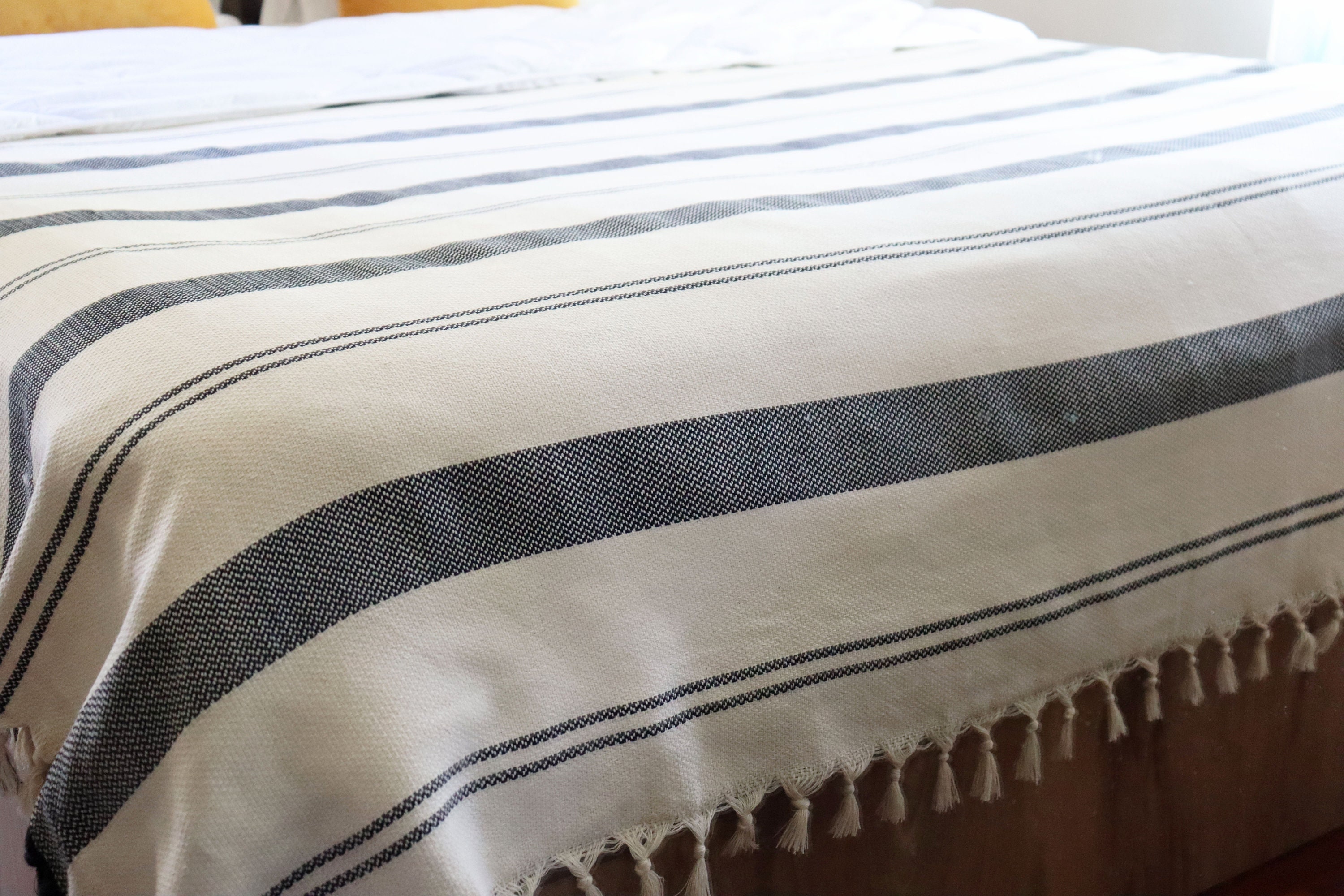 Soft Bedspread With Tassels White Striped Throw Blanket Etsy Australia