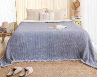 Organic Cotton Bedspread Queen, Gauze Throw Blanket, Oversize Queen Muslin Bedspread, Comforter Quilt, Super Soft Bed Coverlet, Eco Gifts