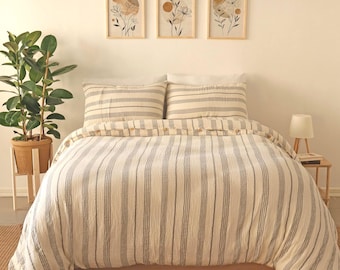 Organic Duvet Cover, Striped Cotton Duvet Covers, Muslin Bedding
