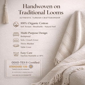 Organic Cotton Bedspread, Boho Throw Blanket, Lightweight Summer Throws image 7
