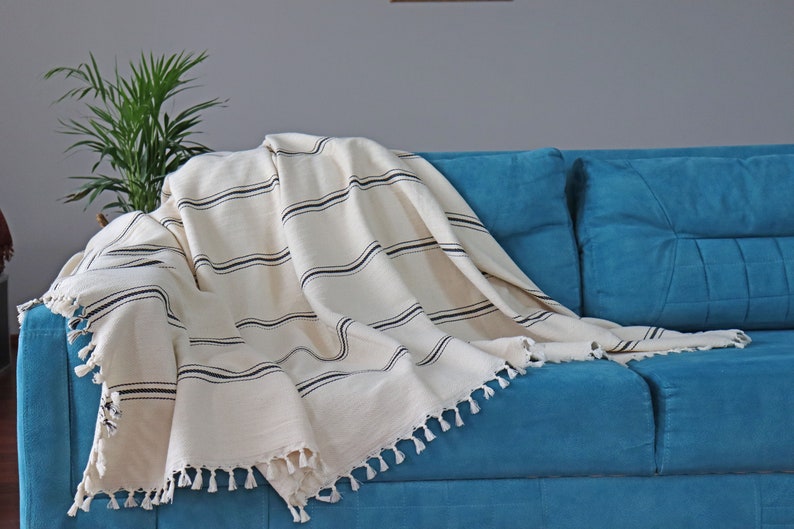 Soft Bedspread With Tassels White Striped Throw Blanket Etsy Australia