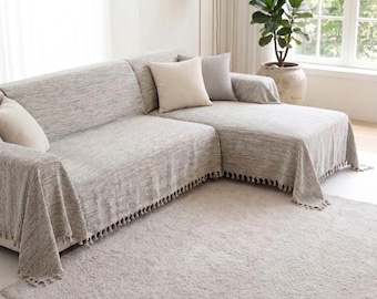 Sectional Couch Cover, Organic Cotton Sofa Cover, L Shaped Loose Fit Covers