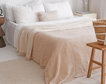 Soft Muslin Cotton Bedspread Queen, Organic Cotton Throw Blanket, Oversize King Coverlet, Boho Bed Throw Blanket, Turkish Cotton Bed Cover