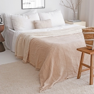 Muslin Cotton Bedspread, Organic Bed Cover, Soft Muslin Coverlet, Oversize King Bed Spread