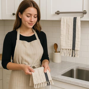 Turkish Linen Tea Towel, Boho Kitchen Towels image 1
