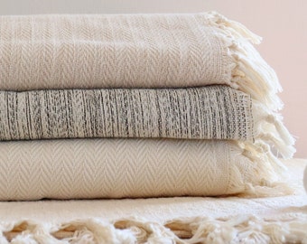 Morbida e calda coperta con nappe, coperta in cotone organico, copriletto in cotone Queen King, coperta per divano, copriletto leggero e grande