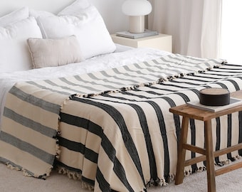 Kingsize-Bett Decke, Baumwolldecke Königin, Gestreifte Decke, King Size Tagesdecke, Weiche, Warme Quaste Decke, Bettdecke Königin, Zebra