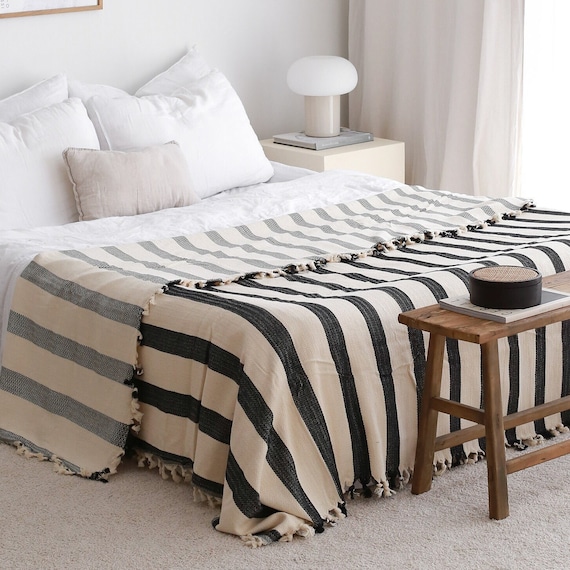King Bed Throw Blanket, Cotton Coverlet Queen, Striped Throw Blanket, King Size Bedspread, Soft Warm Tassel Blanket, Bed Spread Queen, Zebra