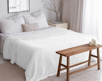 Couvre-lit blanc estival ramolli, couvre-lit en mousseline, grand lit king size, jeté de mousseline léger, couvre-lit king size, jeté de coton bio