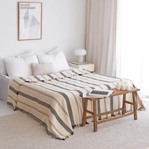 Organic Cotton Throw Blanket, Turkish Cotton Bedspread, 100% Cotton Throw Blanket, Soft Striped Blanket, Luxury Couch Throw Blanket