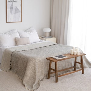 Organic Bedspread Gray, Lightweight Summer Blanket, King Size Bed Spread, Oversize King Bedspread, Housewarming Gift, Woven Blanket
