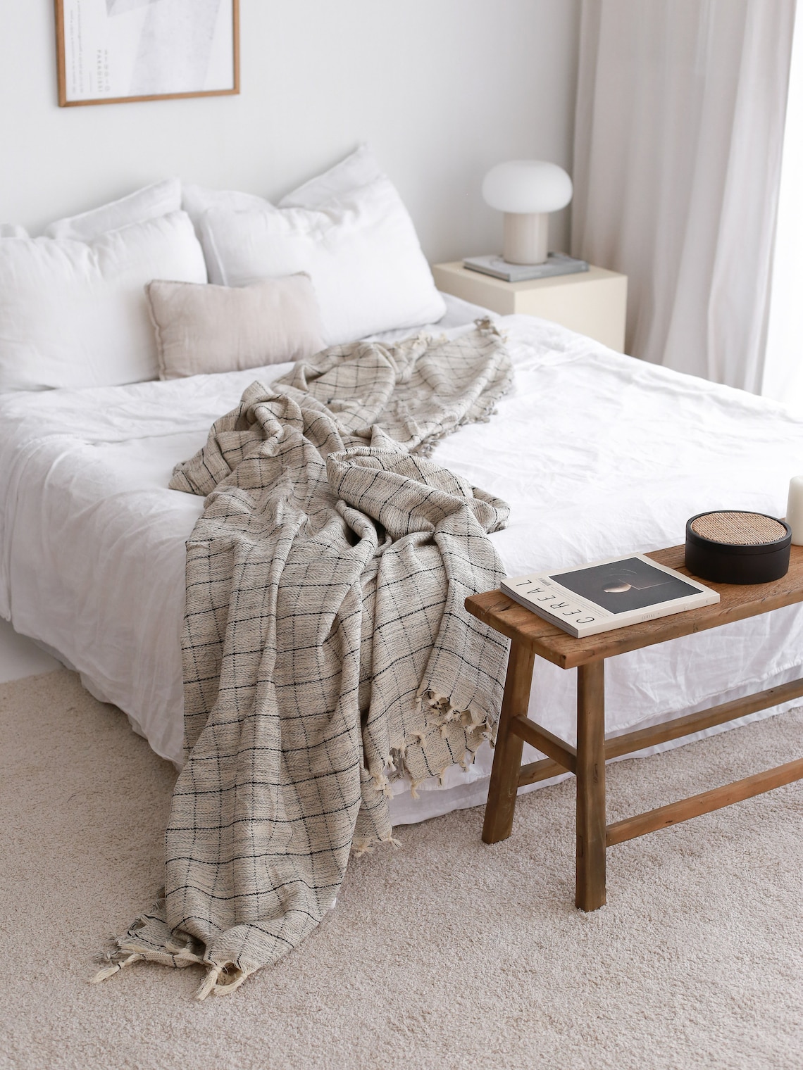 Grey Plaid Throw Blanket Organic Cotton Coverlet Handwoven Etsy