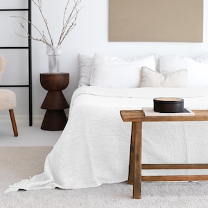 Muslin Cotton Bedspread, White Blanket, Gauze Bed Cover, Gauze Blanket Throw, Twin Queen Bedspread, Oversize King Coverlet