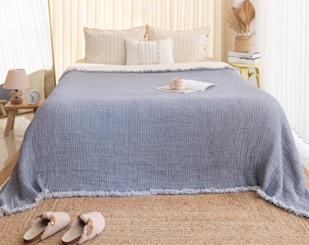 Soft Muslin Comforter, Queen King Bedspread, Turkish Cotton Throw Blanket