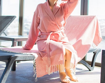 Soft Kimono Robe, Turkish Cotton Bathrobe, Women Men Bathrobe, Warm Bohemian Cotton Bathrobe, Cozy Couple Robe, Bathrobe Set Robe+Bath Towel