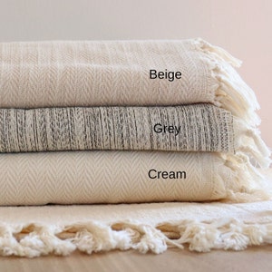 Herringbone Cotton Throw Blanket Boho Picnic Blanket White - Etsy