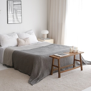 Queen King Bedspread, Organic Cotton Throw, Muslin Bedspread Queen, Oversized King Bed Spread, Soft Gauze Blanket, Housewarming Gift, Gray