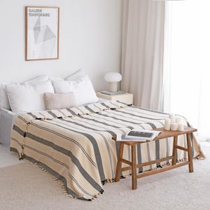 Oversize King Bedspread, Turkish Cotton Bedspread, Organic Cotton Throw, Thick Striped Cotton Blanket, Modern Decor Throw, Home Wife Gift