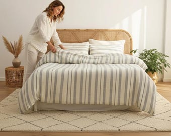 Funda nórdica de muselina orgánica, fundas nórdicas de algodón a rayas, ropa de cama