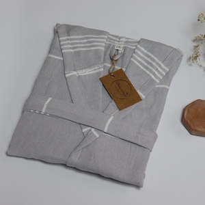 LONG KIMONO ROBE - Turkish Peshtemal Bathrobe - Towel Robe For Couples - Organic Natural Cotton Bathrobe - Hand Woven Robe - Bridesmaid Gift