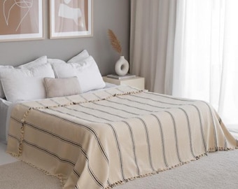 Organic Cotton Throw Blanket, Oversize King Bedspread, Boho Bed Blanket