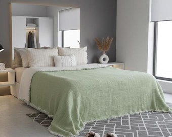 Copriletto in mussola di cotone, morbida coperta verde, copriletto in garza