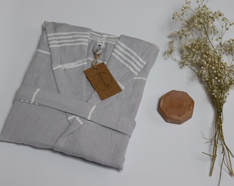 TURKISH PESHTEMAL BATHROBE, Long Kimono Robe, Organic Natural Cotton Bathrobe, Dressing Gown Women, Mom&#39;s Gifts, Housewarming Gift