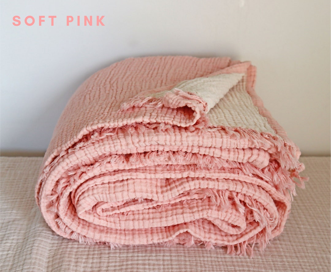 Cotton Muslin Throw Blanket King, Gauze Coverlet Queen, Cal King Muslin