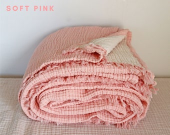 Cotton Muslin Throw Blanket King, Gauze Coverlet Queen, Cal King Muslin Bedspread, Boho Bed Cover, King Bed Coverlet, Gauze Throw Blanket