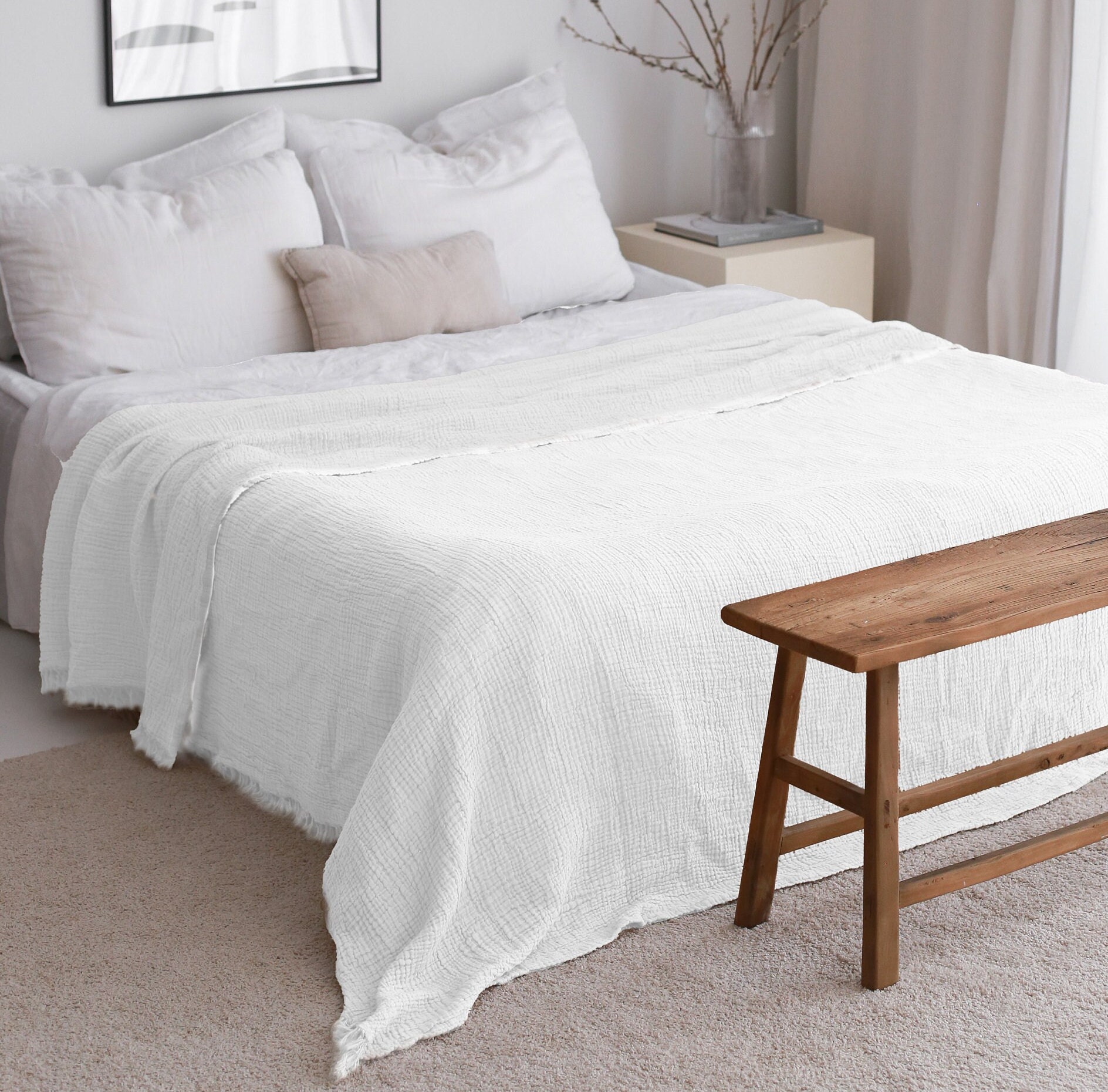 Off white bed throw sale
